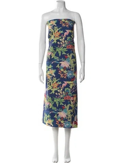 Pre-owned Coco Shop Floral Print Midi Length Dress W/ Tags In Blue