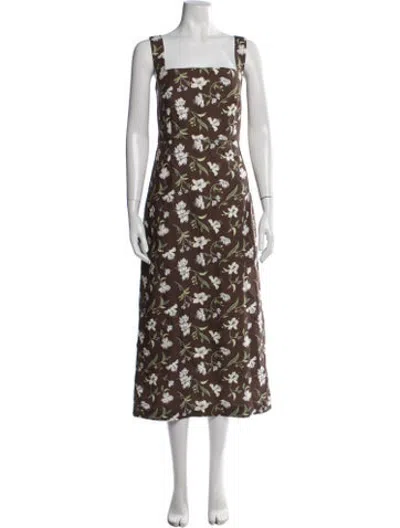 Pre-owned Coco Shop Floral Print Midi Length Dress W/ Tags In Brown