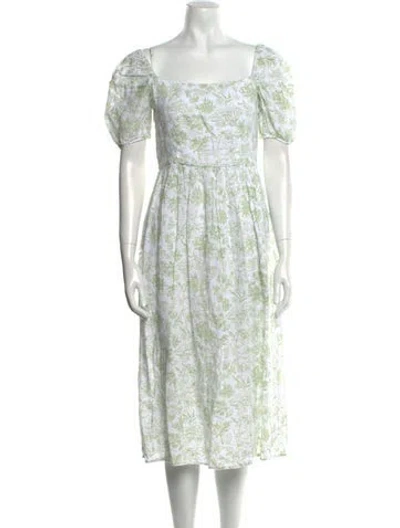 Pre-owned Coco Shop Floral Print Midi Length Dress In White