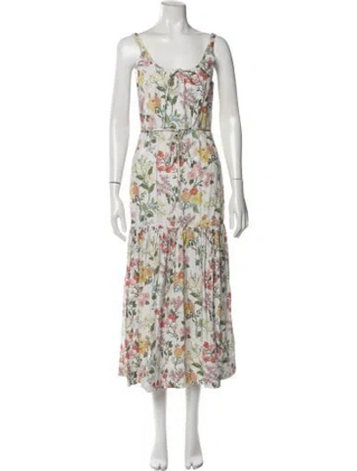 Pre-owned Coco Shop Floral Print Midi Length Dress In White
