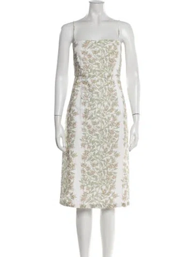 Pre-owned Coco Shop Floral Print Midi Length Dress In White