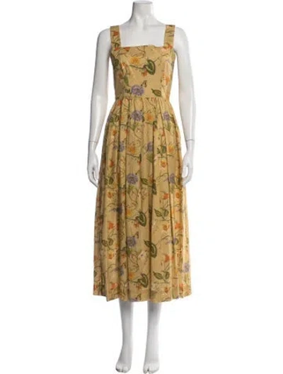 Pre-owned Coco Shop Floral Print Midi Length Dress In Yellow