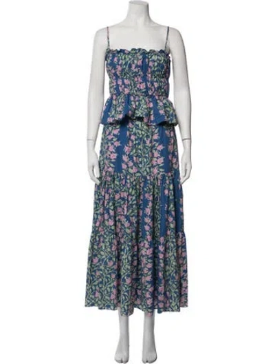 Pre-owned Coco Shop Floral Print Pleated Accents Skirt Set In Blue