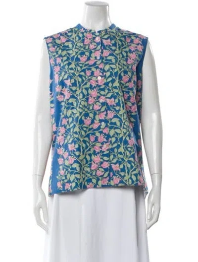 Pre-owned Coco Shop Floral Print Sleeveless Blouse In Blue