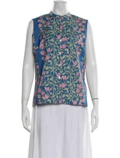 Pre-owned Coco Shop Floral Print Sleeveless Top In Blue