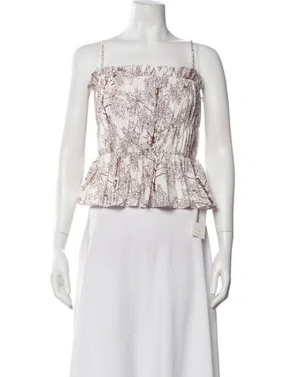 Pre-owned Coco Shop Floral Print Square Neckline Crop Top In White