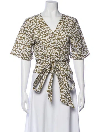 Pre-owned Coco Shop Floral Print V-neck Blouse In Multi