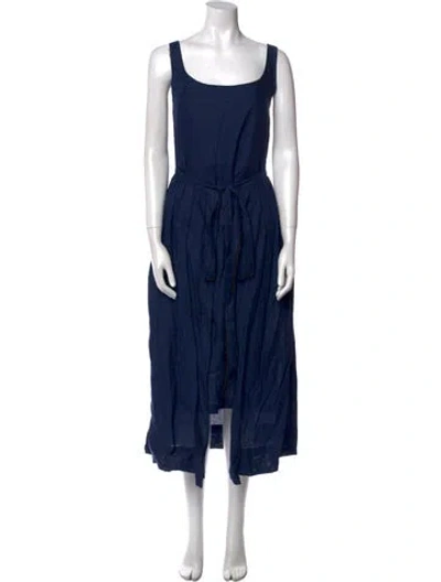 Pre-owned Coco Shop Linen Long Dress In Blue