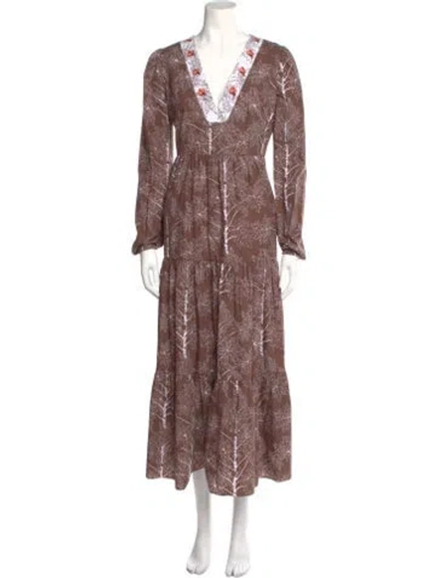 Pre-owned Coco Shop Paisley Print Long Dress W/ Tags In Brown