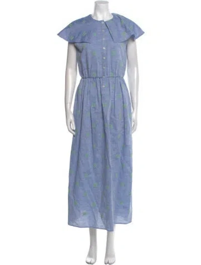 Pre-owned Coco Shop Printed Long Dress In Blue