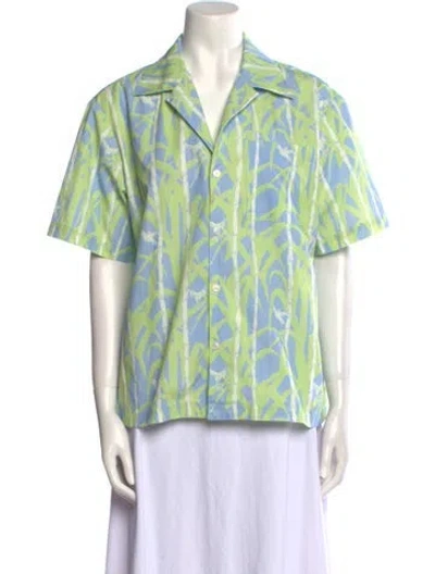 Pre-owned Coco Shop Printed Short Sleeve Button-up Top In Multi