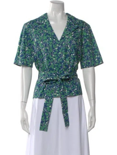 Pre-owned Coco Shop Printed V-neck Top In Multi