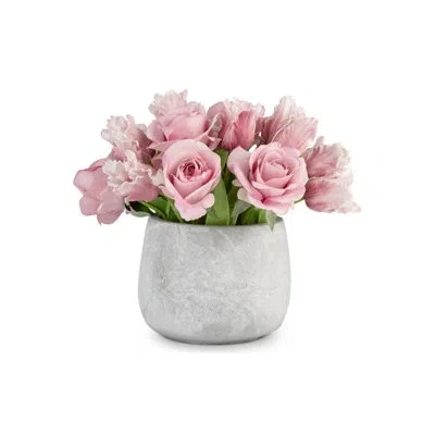 Cocobella Artful Interiors Realtouch Rose And Tulip Arrangement In Pink