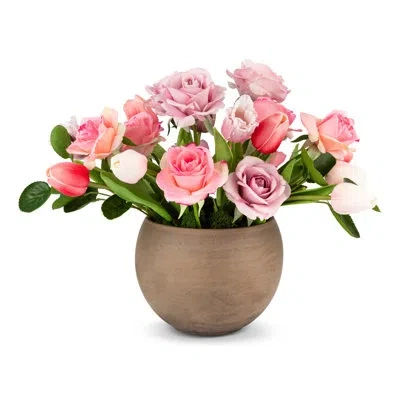 Cocobella Artful Interiors Realtouch Rose And Tulip Arrangement In Pink;purple