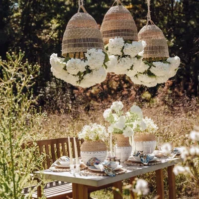 Cocobella Viora Rattan Garden Chandelier In Snow