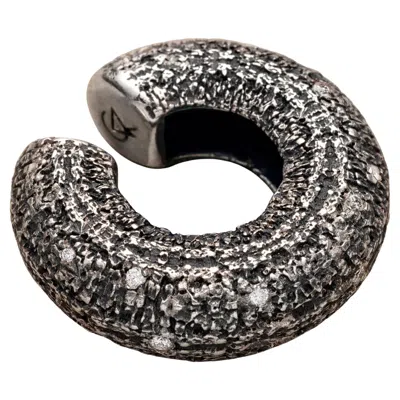 Pre-owned Cocoerow Fine Jewelry Beatrice Mini Textured Ear Cuff Silver With Diamonds In Multi