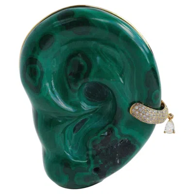 Pre-owned Cocoerow Fine Jewelry Hand Carved Malachite Sculptural Ear Brooch In Multi