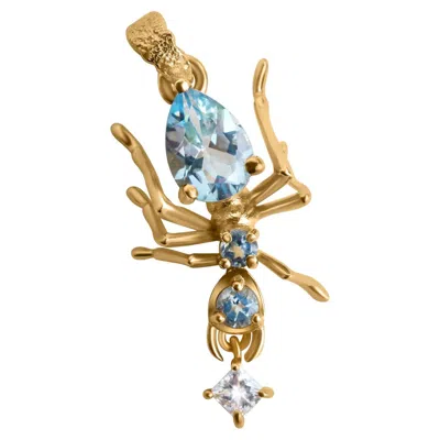 Pre-owned Cocoerow Fine Jewelry Kokoro Pendant 14k Gold Ant Motif With 0.70 Ct Aquamarine & 0.10 Ct Diamond In Multi