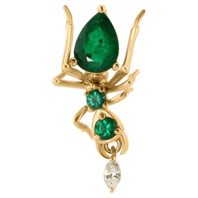 Pre-owned Cocoerow Fine Jewelry Kokoro Stud Earring In 14k Yellow Gold With 0.76 Ct Emerald And 0.035 Ct Diamond