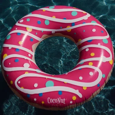 Coconut Float : Pink Sprinkled & Glazed Donut - 48" Pool Ring Inflatable, Anti-leak, Durable, Party Water Accessor