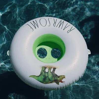 Coconut Float Rae Dunn: Rawrsome -toddler Float W/ Canopy, 27" Inflatable Water Ring, Removable Canopy, Age 18mo+ In White