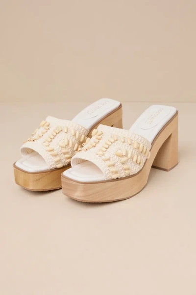 Coconuts By Matisse Glenn Natural Crochet Beaded Platform High Heel Slide Sandals In Beige