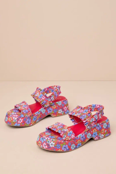 Coconuts By Matisse Jean Red Floral Strappy Platform Sandals
