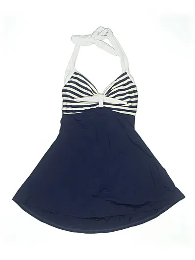 Pre-owned Cocoship Swimsuit Top Blue Stripes Pattern Swimwear