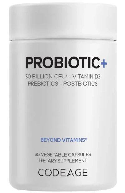 Codeage Probiotic+ 50b Cfu, 12 Strains, Prebiotic Fiber, Postbiotics Supplement In White