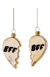 Cody Foster & Co. Bff Heart Set Of 2 Glass Ornaments In Gold