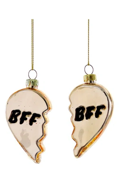 Cody Foster & Co. Bff Heart Set Of 2 Glass Ornaments In Gold