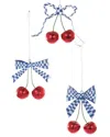 Cody Foster & Co. Coquette Cherries 3pc Ornament In Multi