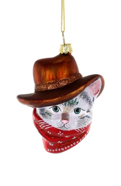 Cody Foster & Co. Cowboy Kitty Blown Glass Ornament In Brown