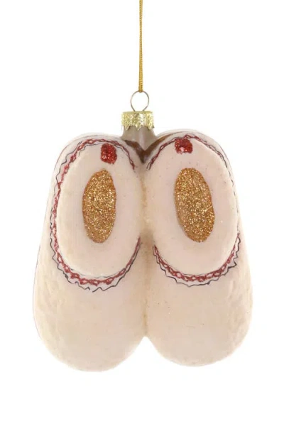 Cody Foster & Co. Cozy Fleece Slippers Blown Glass Ornament In Neutral