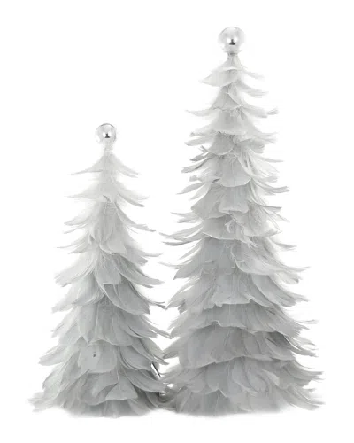 Cody Foster & Co. Handcrafted Set Of 2 Feathered Trees In Silver