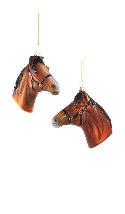 Cody Foster & Co Horse Ornament Set Of 2 In Brown