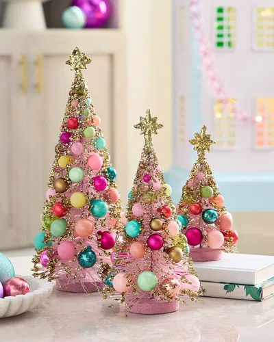 Cody Foster & Co Pink Merry And Bright Trees, Set Of 3 In Multi