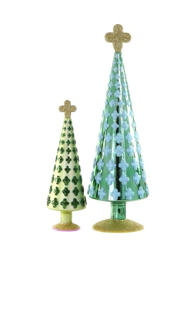 Cody Foster & Co Quatrefoil Tree Set Ornament Of 2 In Green