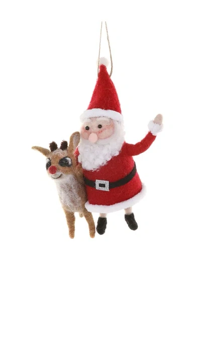 Cody Foster & Co Santa & Rudolph Ornament In Burgundy