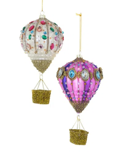 Cody Foster & Co. Set Of 2 Handmade Jeweled Hot Air Ballon Ornaments In Multi
