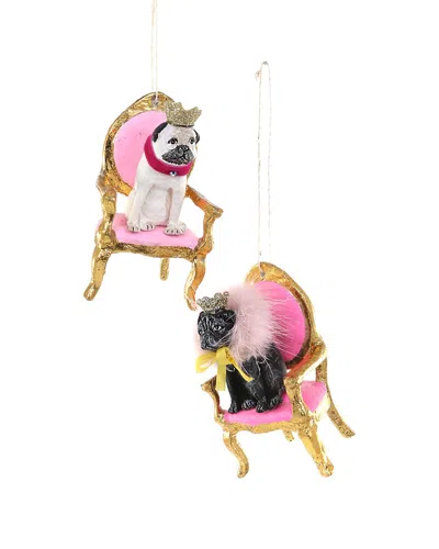 Cody Foster & Co. Set Of 2 Handmade Regal Pug Ornaments In Multi