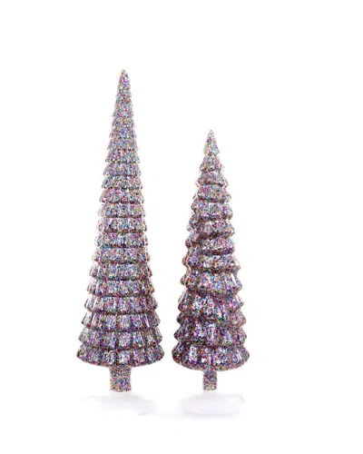 Cody Foster & Co. Set Of 2 Large Handcrafted Confetti Trees In Purple