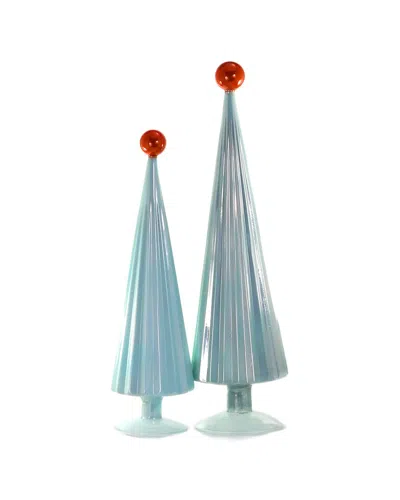Cody Foster & Co. Set Of 2 Large Handcrafted Pleated Trees In Blue