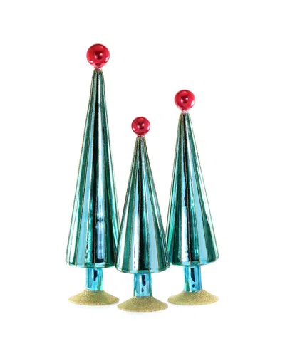Cody Foster & Co. Set Of 3 Handcrafted Carnival Trees In Blue