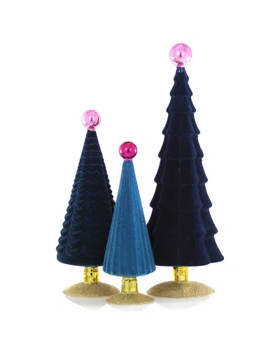 Cody Foster & Co. Set Of 3 Handcrafted Crushed Velvet Trees In Multi