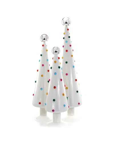 Cody Foster & Co. Set Of 3 Handcrafted Decorated Dotted Trees In Multi