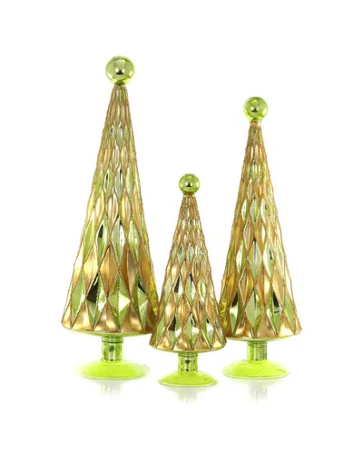Cody Foster & Co. Set Of 3 Handcrafted Mid Century Diamond Trees In Green