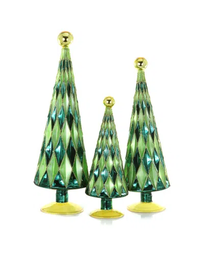 Cody Foster & Co. Set Of 3 Handcrafted Mid Century Diamond Trees In Green