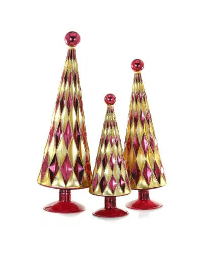 Cody Foster & Co. Set Of 3 Handcrafted Mid Century Diamond Trees In Multi