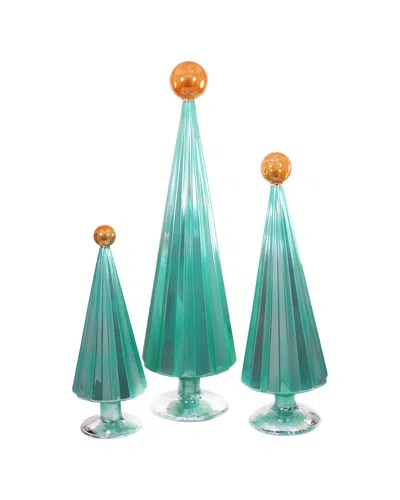 Cody Foster & Co. Set Of 3 Handcrafted Pleated Trees In Green
